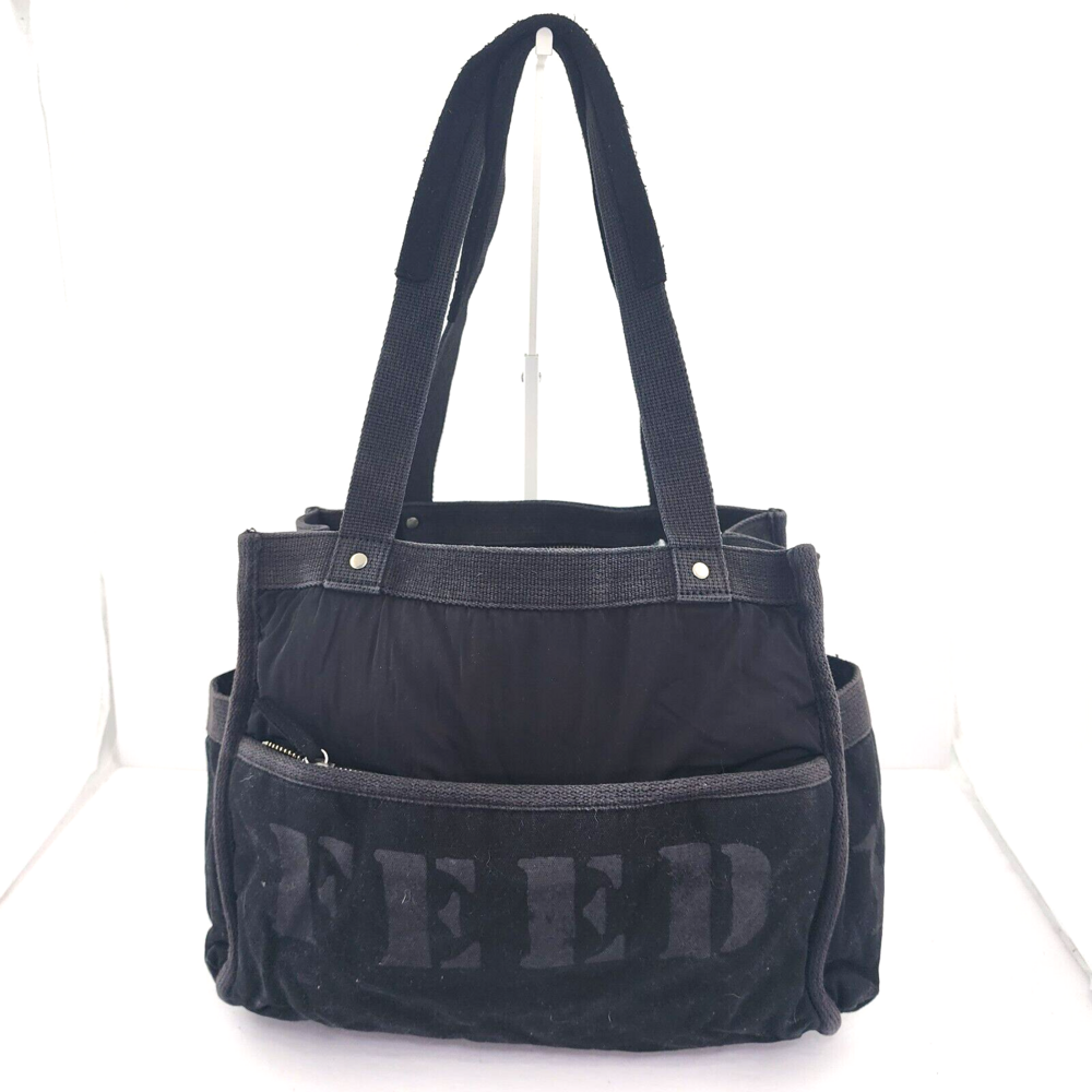 DKNY X FEED City Survival Black Canvas Tote Shoulder Bag Rare Used Camo Lining